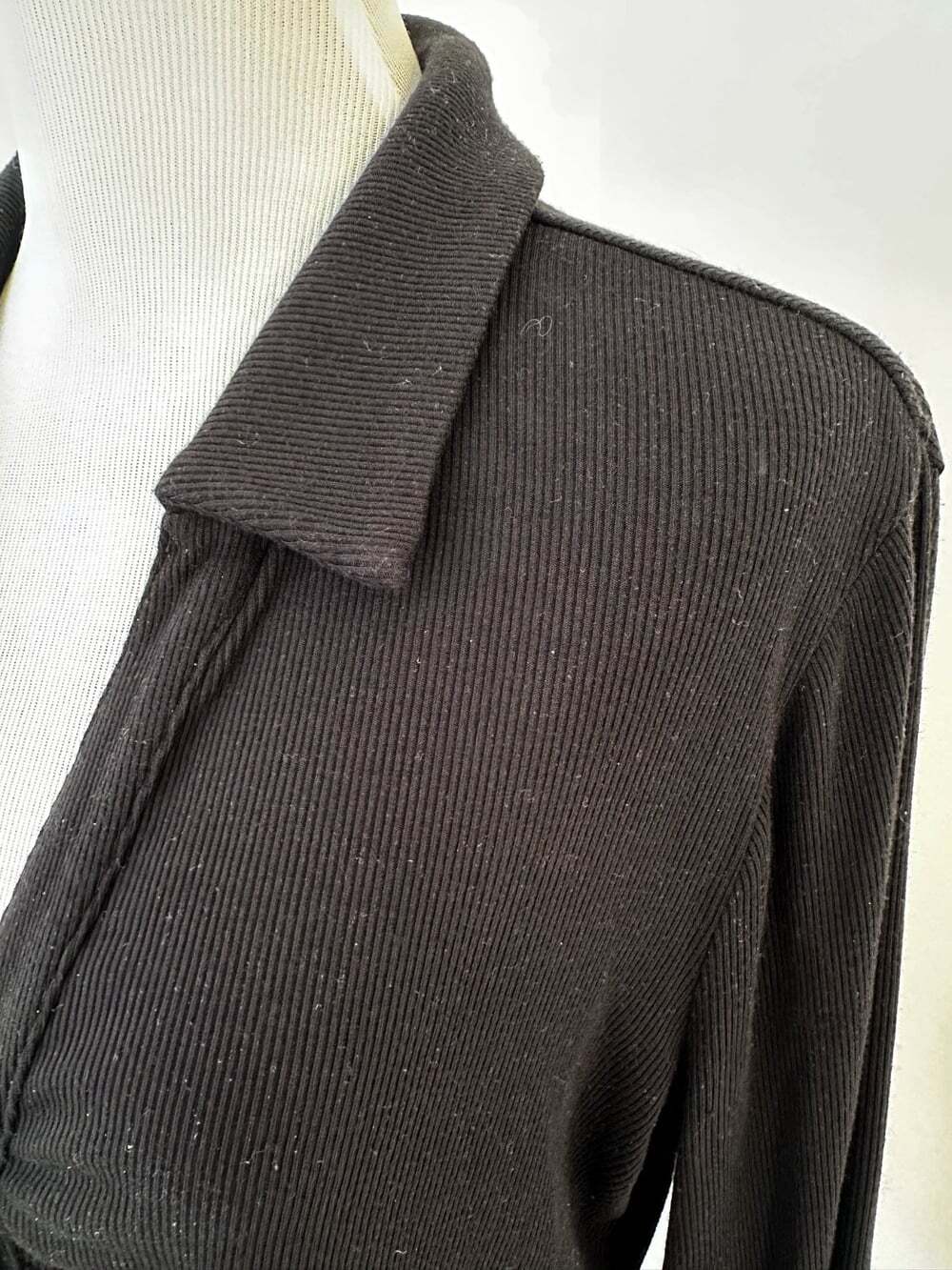 PAIGE Lafayette Size XL Black Ruched Top Button Down Dark Academia Preppy Casual - Picture 6 of 15